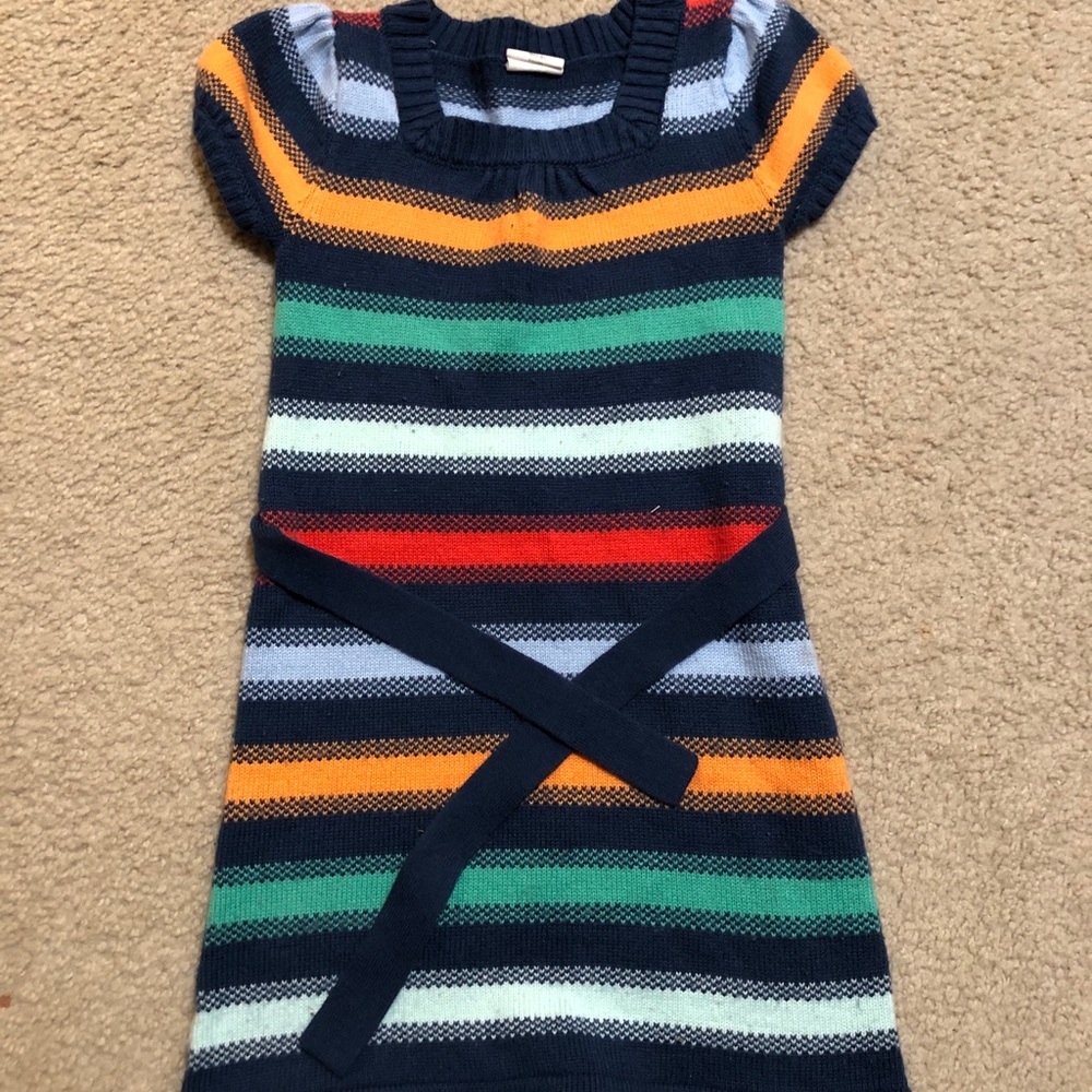 Striped and belted sweater dress